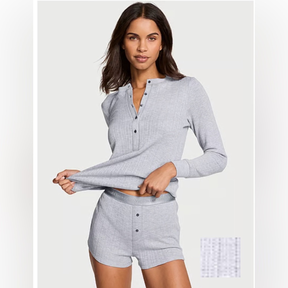 NWOT Victoria's Secret Light Gray Henley Pajama Set Medium